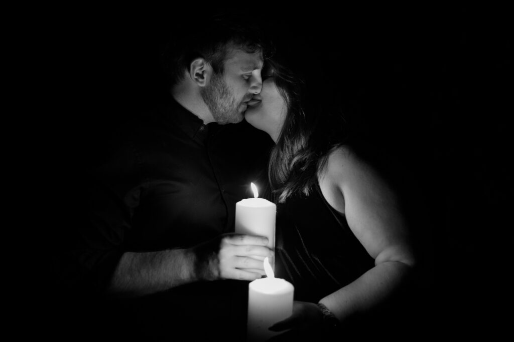 Dark wedding photos with candles