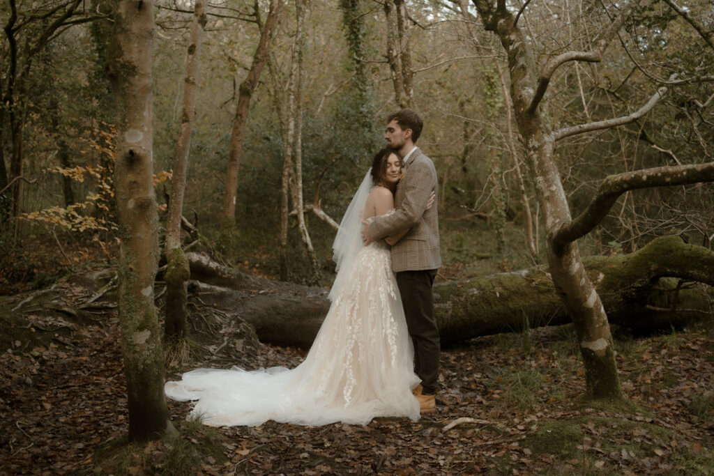 Romantic wedding photos in a forest