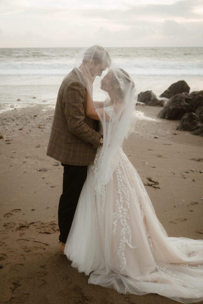 Beach Wedding Photos Under the Veil