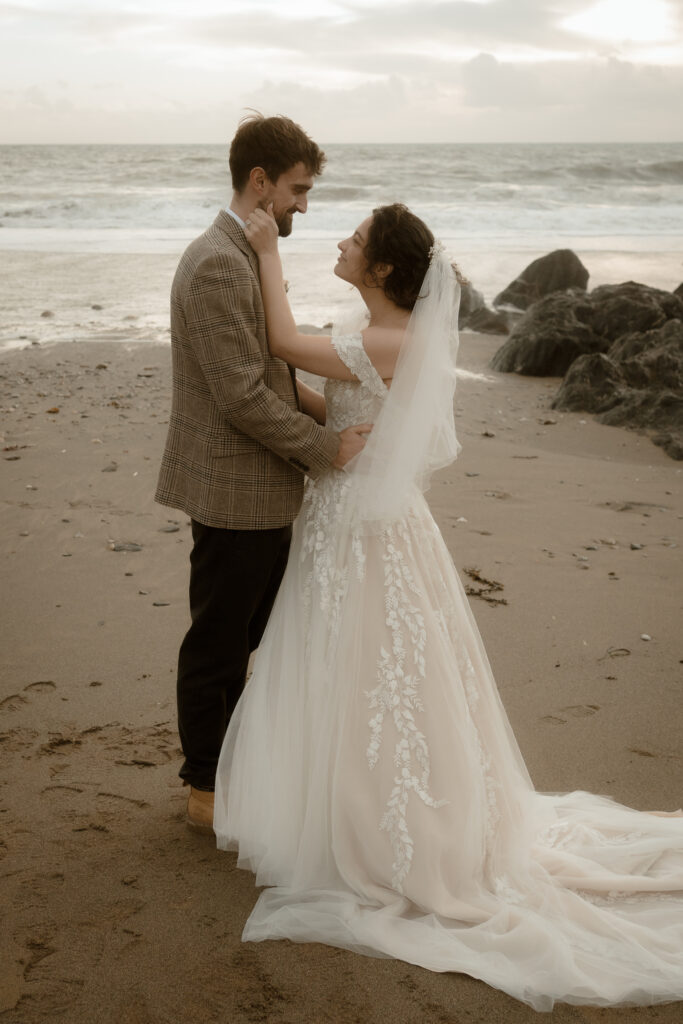 Wedding photos on a beach in cornwall